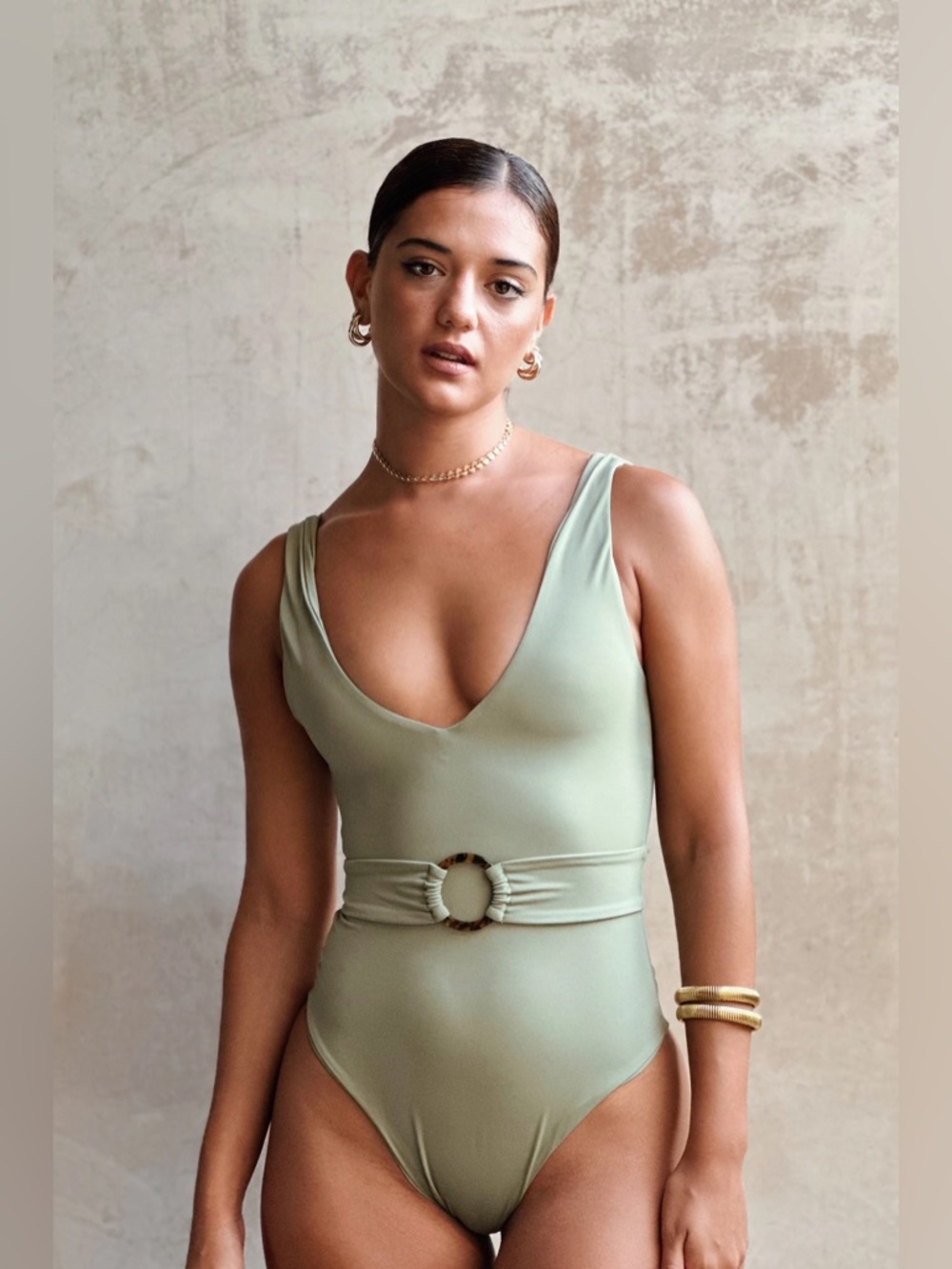 Montce Green One-Piece Swimsuit with Belt Accent